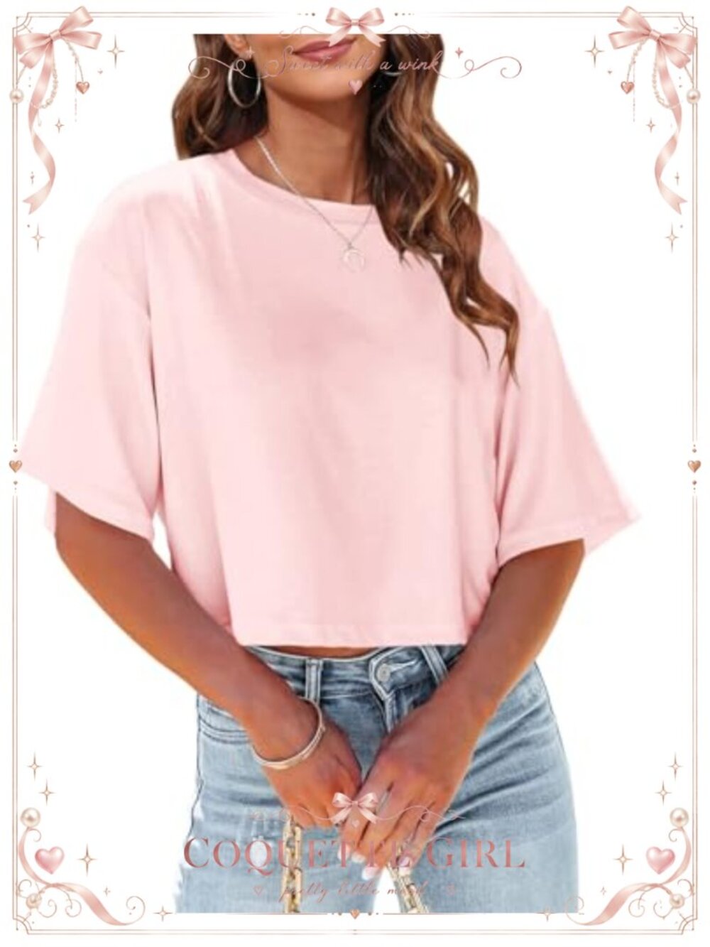 Women Half Sleeve Cropped T-Shirt Drop Shoulder Round Neck Cotton Blend